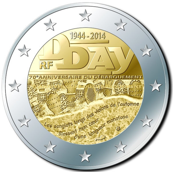 2 Euromünze aus Frankreich mit dem Motiv 70. Jahrestag des D-Day am 6. Juni 1944